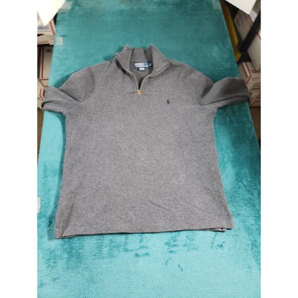 Polo Ralph Lauren Sweater Fleece Size Small Mens Gray 1/4 Zip Logo Pony Warm - Picture 2 of 7